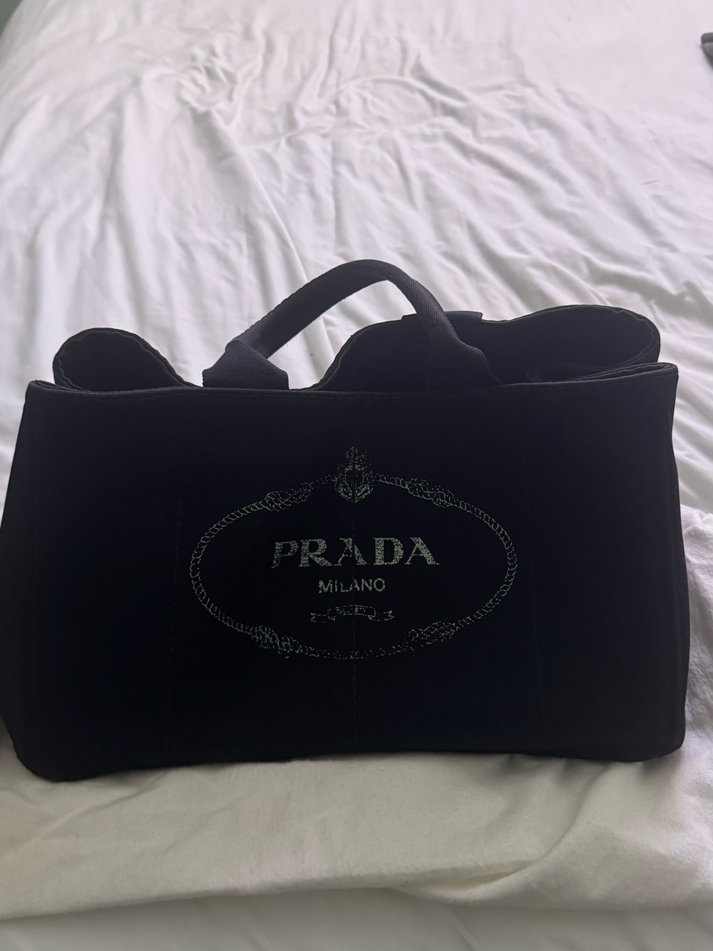 Prada Black Canvas Logo Tote
